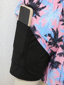 SHEIN 男童休闲舒适印花宽松二合一沙滩短裤/泳装 - 粉色 - 查看 4