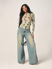 MISSGUIDED 长袖褶皱侧短款上衣扎染印花立领修身派对俱乐部夜生活节日 Y2K 时尚 - 彩色 - 查看 4