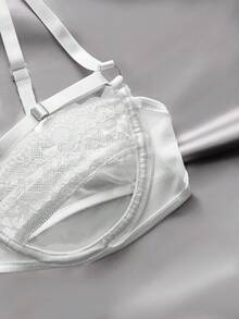 EmpressEnvy 女士纯色撞色蕾丝可调节肩带时尚内衣 - 白色 - 查看 4