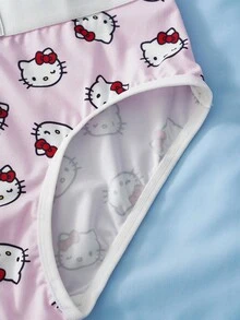 HELLO KITTY AND FRIENDS | SHEIN 女士卡通印花弹力腰休闲三角裤 - 白色 - 查看 6