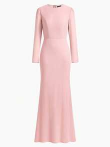 ZEYLAH 女士两件式及地晚礼服——立领披肩，水晶装饰，鱼尾裙摆，雪纺面料，修身剪裁，适合节日派对、婚礼和正式场合。 - 粉色 - 查看 5