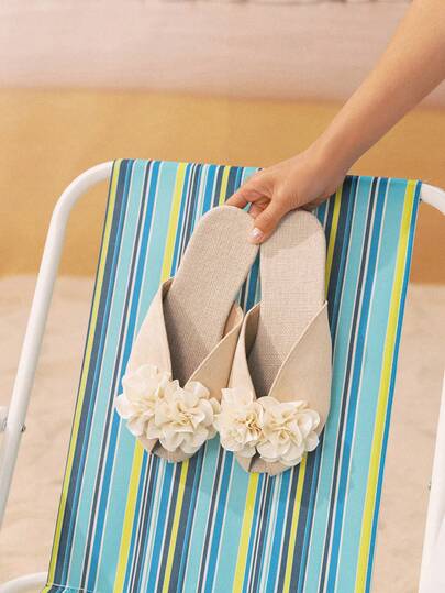 Swim Mod 1 双女学生返校 3D 山茶花凉鞋，户外时尚拖鞋，圆头甜美平底一脚蹬凉鞋，适合婚礼、工作、学校、宿舍、度假、旅行、海滩