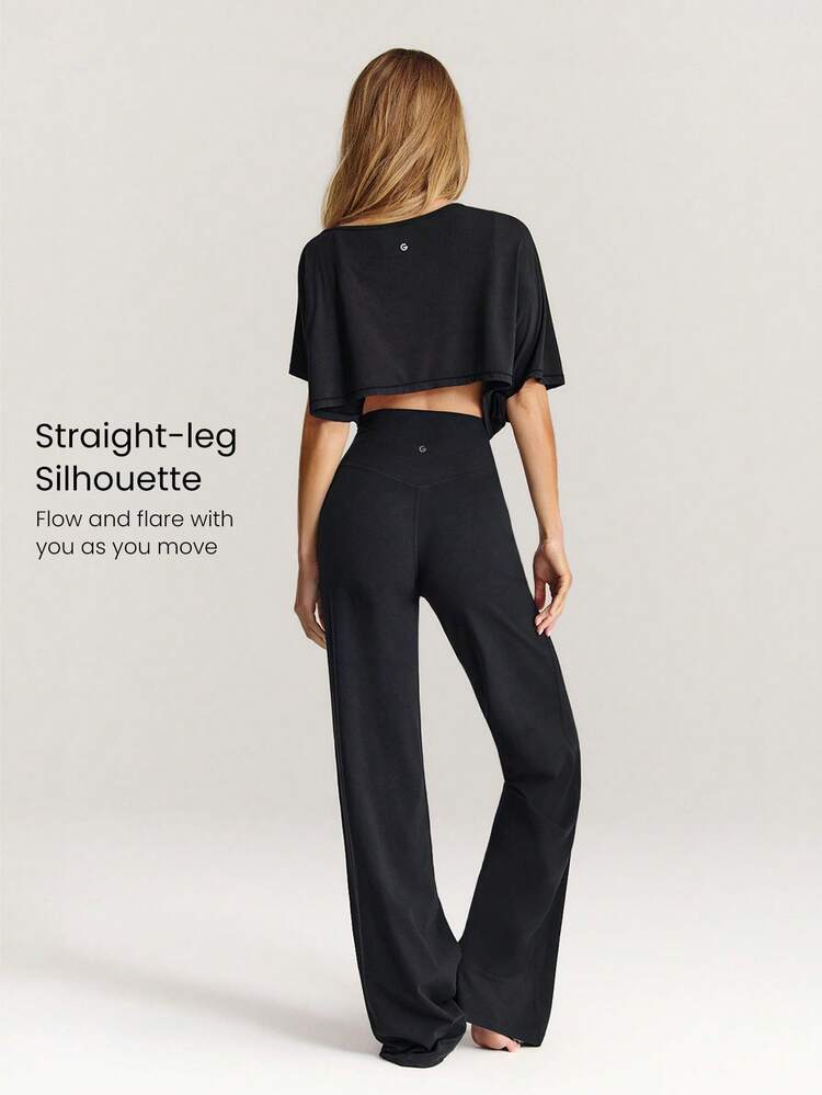 35" FeatherFit™ Long Strides Buttery-Soft Sweat-Wicking Stretchy Crossover Waist Tall Side Pockets Wide-Leg Pants Low Impact Yoga Pilates Studio Daily Wear