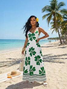 SHEIN Lady 女士印花优雅连衣裙，适合夏季度假沙滩装、休闲连衣裙、绿色连衣裙、印花连衣裙、优雅长裙、夏威夷风情连衣裙、夏威夷风情连衣裙、加勒比海度假装、性感度假连衣裙、夏威夷连衣裙、绿白连衣裙、海岛风情连衣裙、棕榈树连衣裙、女士长款连衣裙、夏季连衣裙、度假装、女士休闲连衣裙、Zanzea 女士连衣裙、XS 码女士连衣裙、裹身连衣裙、Ycv9w 女士连衣裙折扣码、夏威夷风情连衣裙、海岛风情连衣裙 - 彩色 - 查看 3