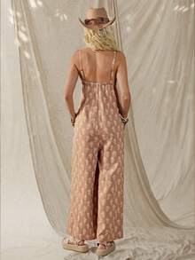 Wildy American Casual Western Country Retro Women's Spring/Summer Basic Outfit, Sleeveless Jumpsuit With Pockets For Daily Wear And Commuting - Khaki - View 2