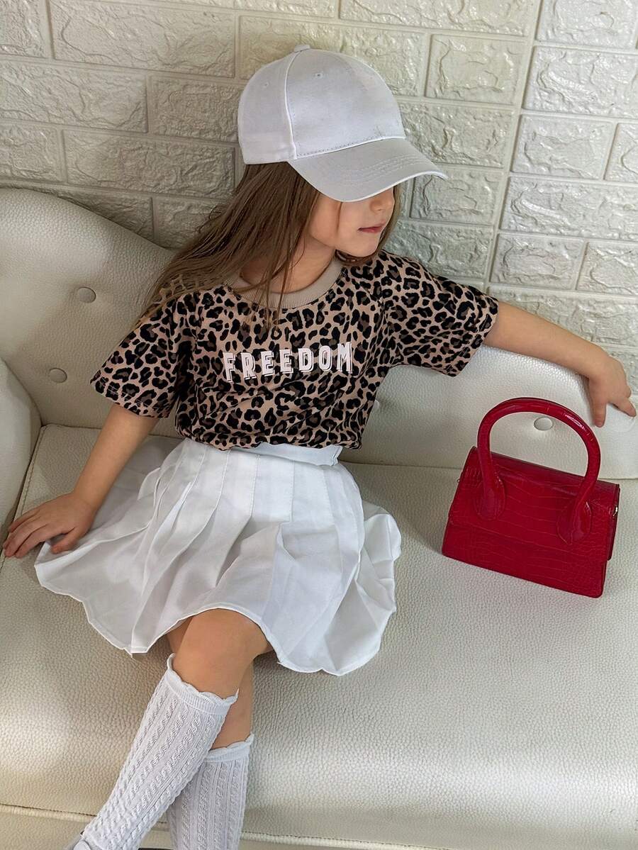 DAZY 女童圆领豹纹短袖T恤 - 咖啡棕 - 查看 1