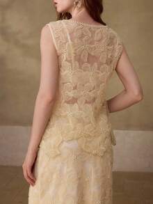 MOTF PREMIUM BLUSA ELEGANTE DE MUJER CON BORDADO DE CUENTAS TRANSPARENTE - Albaricoque - Ver 3