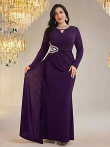 Reflora 大码优雅派对串珠装饰连衣裙 - 紫色 - 查看 10