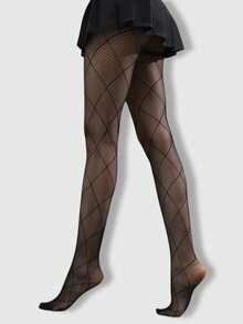 ROMWE Goth Spider Web Pattern Mesh Tights, Halloween - Pure black - View 3