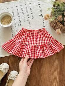 LMoss Kids Baby Girl Cute Plaid Elastic Waist Mini Skirt, Summer, Toddler Red Plaid Skirt, Red Gingham Baby Girl Skirt, Baby Girl Red Skirt, Toddler Ruffle Skirt, Red Baby Summer Ruffle - Multicolor - View 3