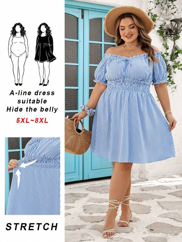 SHEIN CURVE+ Rochie de vară cu imprimeu și dungi pentru femei, model boem, pentru festivaluri de muzică, vacanță la mare, mărimea US22