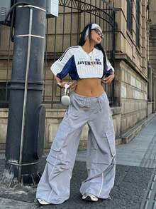 Coolane Pantalones anchos de mujer con cintura ajustable de cordón en gris tejido - Gris - Ver 1