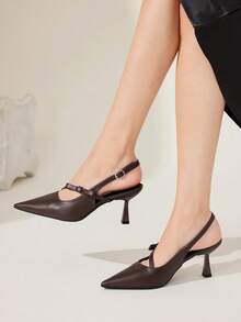 CUCCOO CHICEST New Design Pointed Toe High Heels, Romantic Elegant Elegant Minimalist Sexy Bow Brown High Heel Sandals, Open Toe Dress Shoes, Formal Occasion Graceful Outfit - Brown - View 3