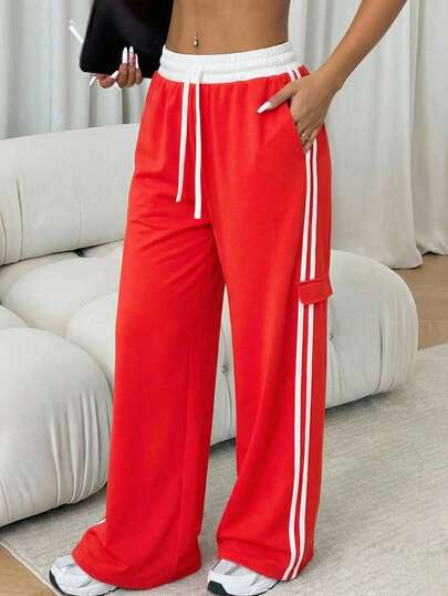 Core Rhythm 女士撞色条纹抽绳腰运动裤