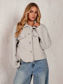 Glamine Women's Fashionable Versatile Loose Textured Fleece Jacket - Grey - View 5