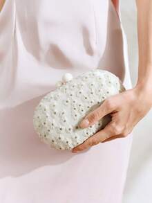 SHECARRY Bolso de mano para dama, bolso de mano con flores beige frescas, ideal para vacaciones, fiestas y versátil - Beis - Ver 1