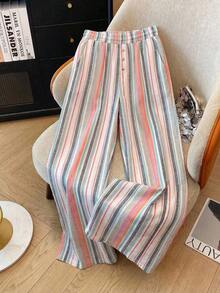 EMERY ROSE Women's Casual Vacation & Commute Contrast Stripe Print Elastic Waist Side Pockets Cropped Pants - Multicolor - View 10