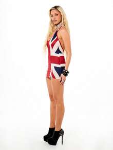 SUMWON WOMEN Halter Neck Backless Union Jack British Flag Print Mini Dress Summer Festival Party Patriotic Sleeveless Bodycon Clubwear - Multicolor - View 4