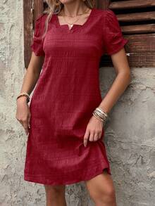 Miaspire Women's Summer Dress With Notched V-Neck And Short Sleeves - Burgundy - View 5