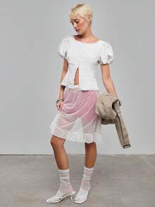 COUREZ Petal Sleeve BUTTON FRONT TEXTURED SHIRT - Beige - View 1