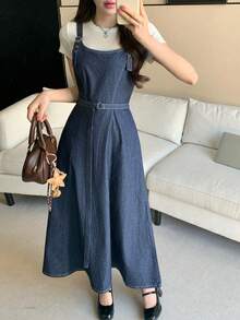 FRIFUL Women's Adjustable Strap Casual Denim Jumper Dress - Blue - View 1