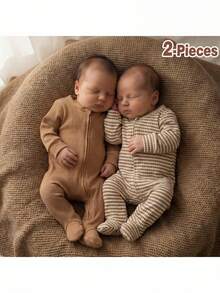 Loomiva 新生儿女宝宝/男宝宝柔软针织圆领长袖连体衣和裤子两件套 - 彩色 - 查看 8