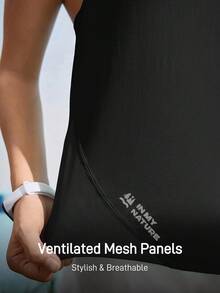 SHEIN Unity 跑步瑜伽运动休闲网眼拼接户外T恤背心 - 黑色 - 查看 8
