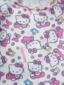 HELLO KITTY AND FRIENDS | SHEIN 女婴卡通印花短袖上衣和裤子睡衣套装 - 白色 - 查看 4