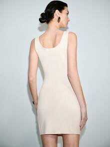 Franclia Women's Elegant Spaghetti Strap Bodycon Mini Dress, Metal Decor Sexy Tight Fitting Dress - Apricot - View 2