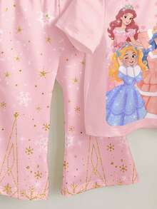 SHEIN Completo casual da bambina con maglietta a maniche corte e pantaloni a zampa, con motivo floreale retrò, adatto per uso quotidiano, primavera ed estate, comodo e facile da indossare, stile grafico floreale retrò per bambine, adatto per occasioni casual, rientro a scuola, relax, vacanze - Multicolore - Visualizzare 5