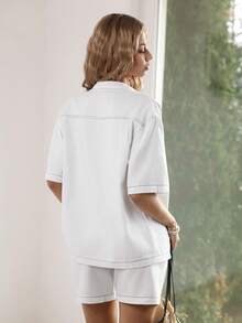 Sunnyshic 春夏时尚休闲翻领纽扣水洗牛仔夹克 - 白色 - 查看 2