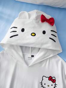 HELLO KITTY AND FRIENDS | SHEIN Women's Cartoon Print Ruffle Hem Hooded Nightgown - White - View 3