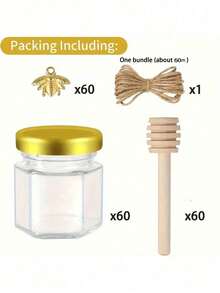 1.5oz Mini Tarro de Miel Hexagonal - Tapa Dorada, con Encanto de Abeja y Cuchara de Miel de Madera, Apto para Lavavajillas, Fácil de Limpiar - Dorado - Ver 7