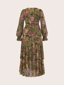Reflora Vestido maxi casual de manga corta con volantes y estampado floral para mujer de talla grande - Multicolor 2 - Ver 4