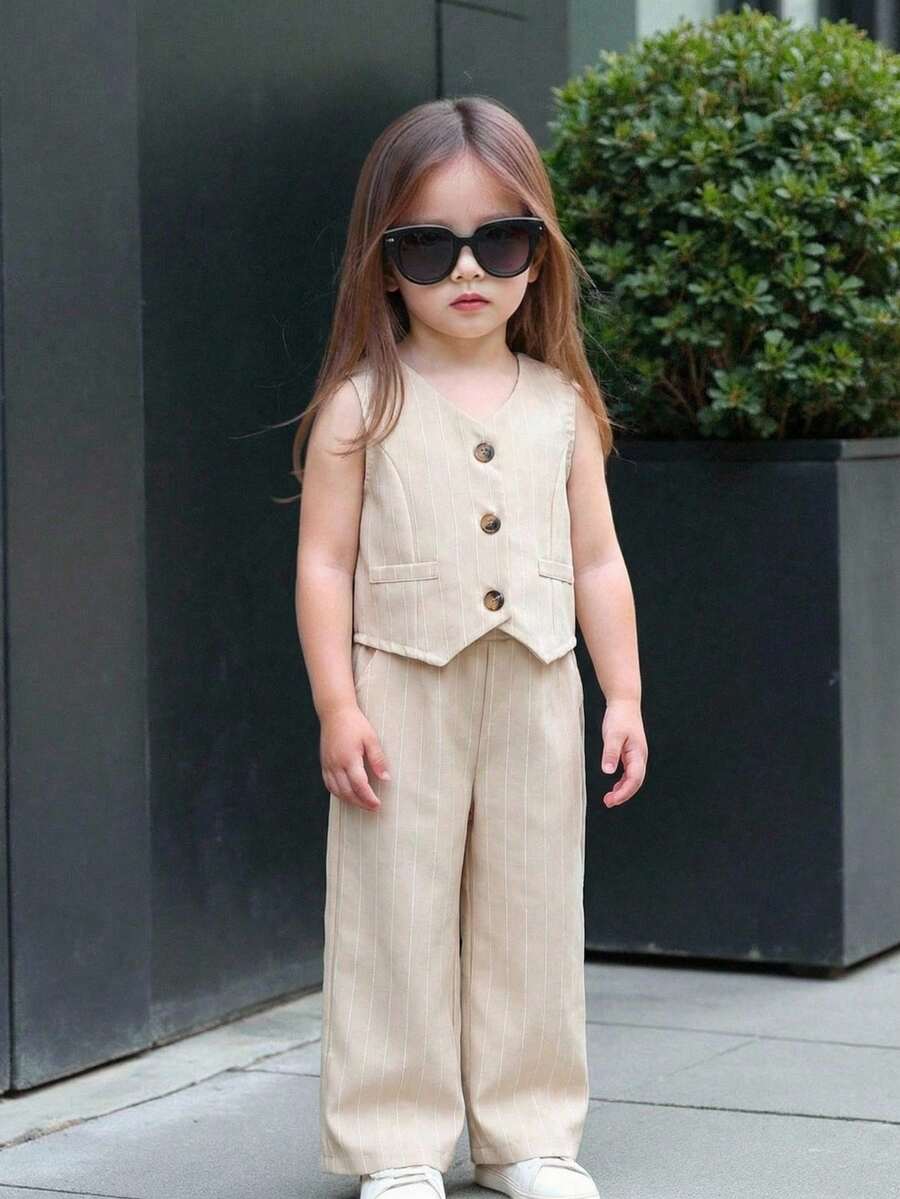 Bubblio 女婴休闲无袖上衣和裤子套装，春夏款