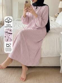 DAZY Piyama Wanita Longgar dengan Motif Polka Dot, Kain Chiffon Bertekstur, Ruffle Kontras, dan Lengan Lentera, Terbuat dari Kain Chiffon Bertekstur. - Berwarna merah muda - View 6