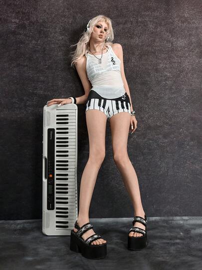 Sugerpunk 女士性感优雅朋克风坡跟厚底凉鞋，哥特珍珠条纹双带罗马角斗士粗跟弹力金属踝扣露趾派对夜店节日舒适女鞋