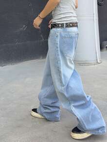 Manfinity EMRG Men's Solid Color Slant Pocket Casual Loose Wide-Leg Jeans - Light Wash - View 5