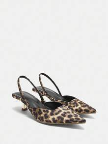 2025新款女士时尚性感豹纹后系带小众新款高跟平底鞋（随机印花），猫跟，优雅，女士高跟鞋，优雅 - 鏽棕色 - 查看 10