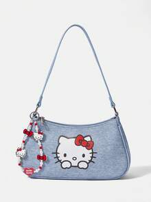 HELLO KITTY AND FRIENDS | SHEIN Túi đeo vai nữ thời trang ngọt ngào, dễ thương, đa năng, phong cách đường phố, sinh viên, Y2K retro, họa tiết vui nhộn, thích hợp cho mua sắm hàng ngày hoặc làm quà tặng (Túi không bao gồm mặt dây chuyền). - Màu xanh lam - Xem 5