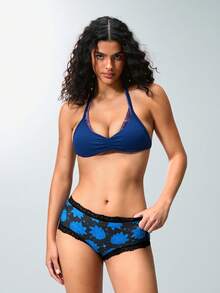 Rick and Morty X SHEIN 3pcs Women's Lace Trim Black Series Panties, Dark Style - Black - View 7