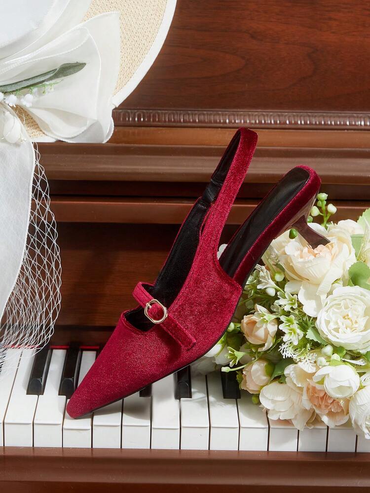 CUCCOO HITCHD Women Shoes Spring And Autumn Pointed Wine Glass Heel Medium Kitten Heel Romantic Elegance Simple Sexy Burgundy Women's High Heels Shoes Slingbacks Dress Shoes Dating Afternoon Tea Party Valentine's Day Elegant Wear Wedding Shoes Spring Shoes Bride Shoes