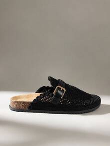 Solecia Women's Casual Slip-On Mule Shoes With Buckle Design, Versatile For Daily Wear - Black - View 2