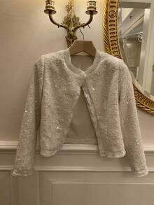 Dazy-Less Women's Elegant Commuter Sequin Cropped Jacket - Beige - View 1