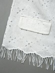 GlowEve 女士镂空刺绣单排扣流苏下摆宽松外套 - 随机花卉图案 - 白色 - 查看 7