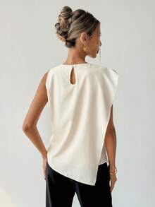 Rafferiza Women's Fashionable Sleeveless 2 In 1 Shirt, Irregular Geometric Line Print, Fitted Silhouette, Stylish And Elegant, Back Zipper Closure - Apricot - View 2