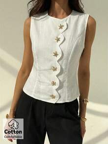 Aloruh Women's Cotton Casual Daily White Star Metal Decor Blazer Jacket, Spring/Summer - White - View 4