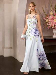 MOTF Soiréza SPRING/SUMMER FLORAL PRINT CONTRAST MESH DRESS - Multicolor - View 6