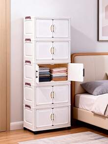 Armario de almacenamiento plegable ancho, caja de almacenamiento de armario de ropa, armario portátil para almacenamiento en el hogar, caja plegable de doble puerta, opcional de 1-5 capas, armario de almacenamiento con ruedas de doble puerta reforzado, estantería de doméstica gratuita, armario de almacenamiento plegable de plástico para organizar ropa y juguetes - Blanco - Ver 4