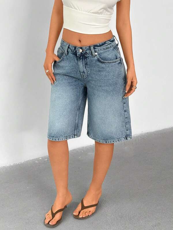 EURMUSE Low Waist Slant Pocket Solid Color Casual City Length Denim Shorts Womens Shorts Women S Outfits Work Outfits For Women Short Outfits For Women Short Jeans For Woman Woman S Summer Clothes Women S Clothes Women Plus Clothing Shorts Women S Bottoms